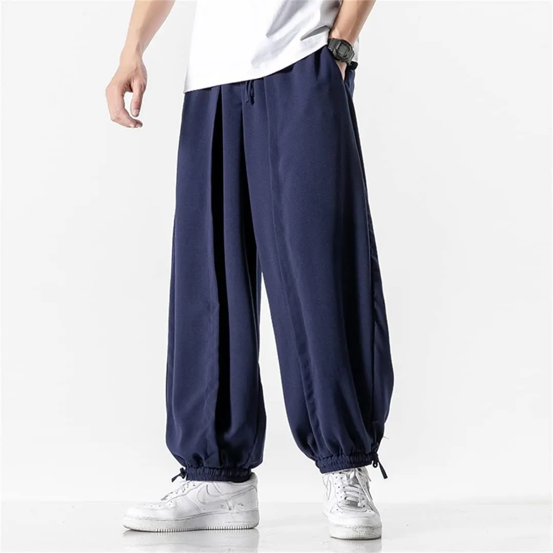 Alloaone Men Wide Crotch Harem Pants Cropped Wide Legged Bloomers Trousers Loose Cotton Linen Loose Pants