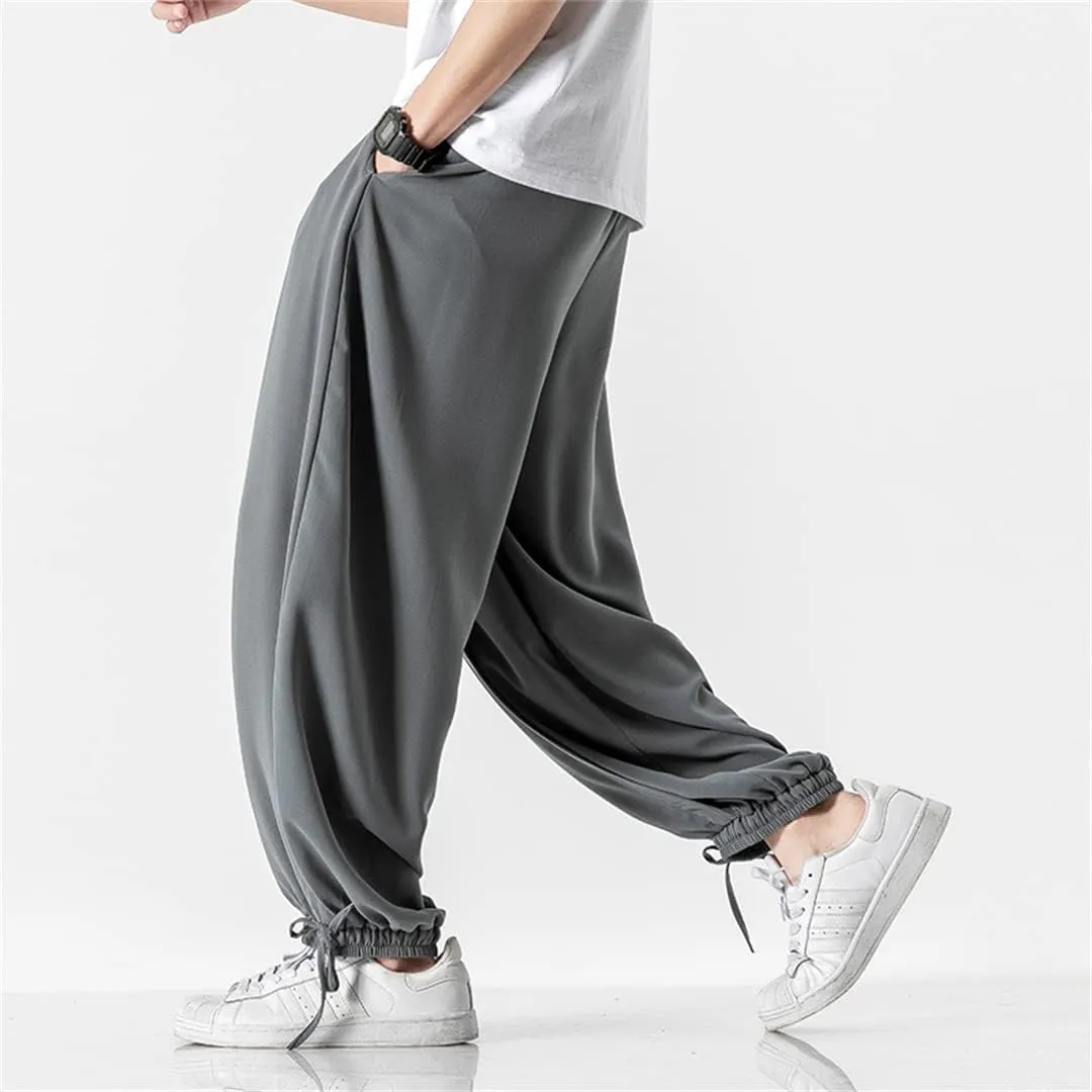 Alloaone Men Wide Crotch Harem Pants Cropped Wide Legged Bloomers Trousers Loose Cotton Linen Loose Pants