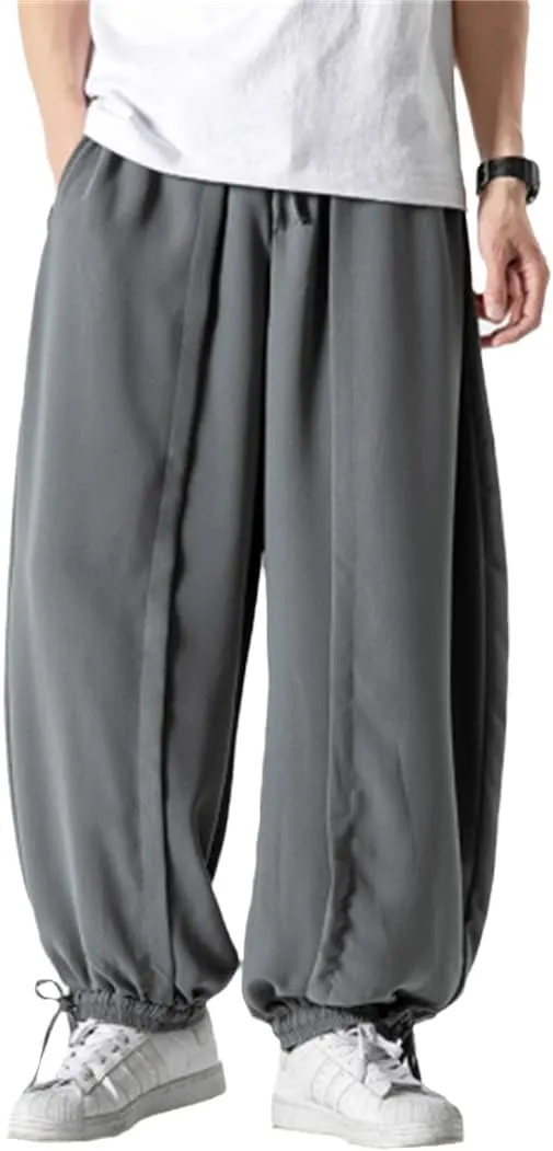 Alloaone Men Wide Crotch Harem Pants Cropped Wide Legged Bloomers Trousers Loose Cotton Linen Loose Pants