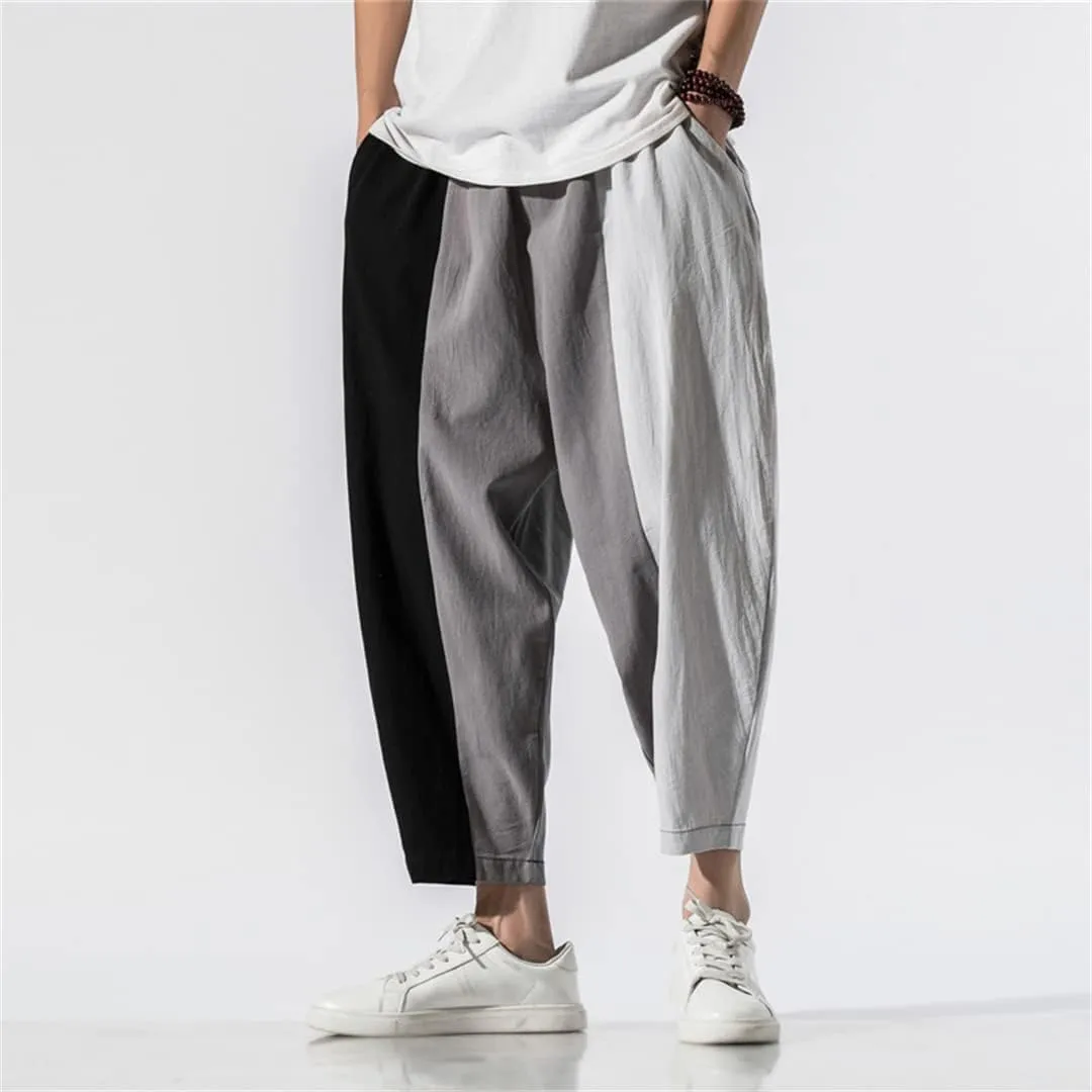 Alloaone Mens Wide Harem Pants Loose Large Cropped Trousers Wide-Legged Bloomers Ankle Length Sweatpant