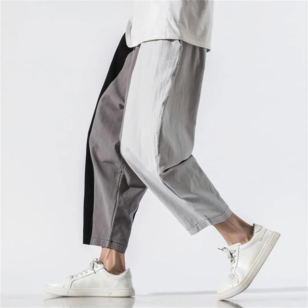 Alloaone Mens Wide Harem Pants Loose Large Cropped Trousers Wide-Legged Bloomers Ankle Length Sweatpant