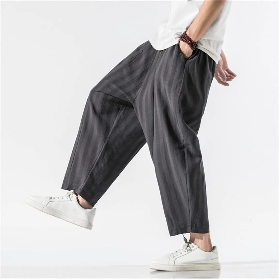Alloaone Mens Wide Harem Pants Loose Large Cropped Trousers Wide-Legged Bloomers Ankle Length Sweatpant
