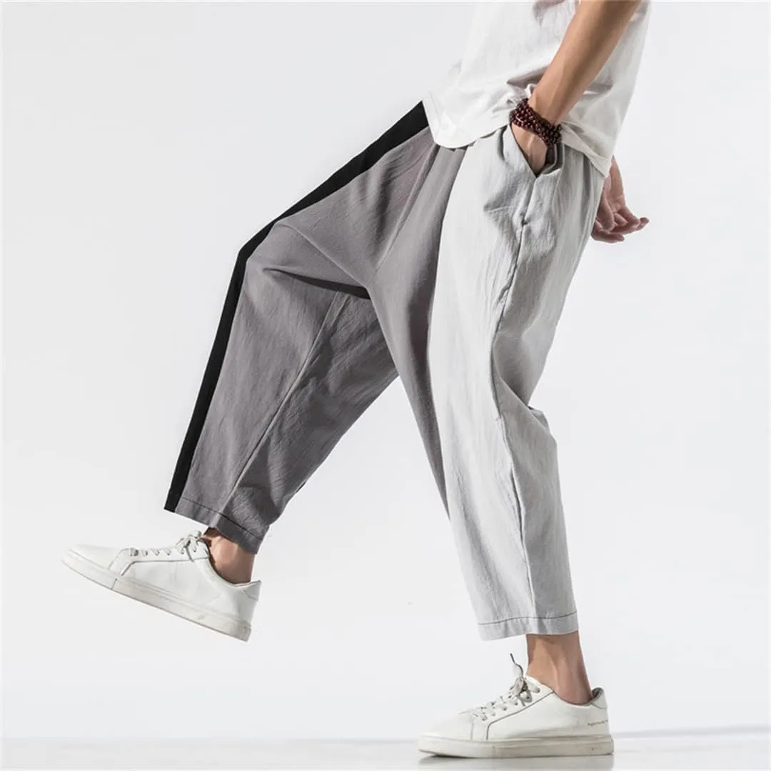 Alloaone Mens Wide Harem Pants Loose Large Cropped Trousers Wide-Legged Bloomers Ankle Length Sweatpant