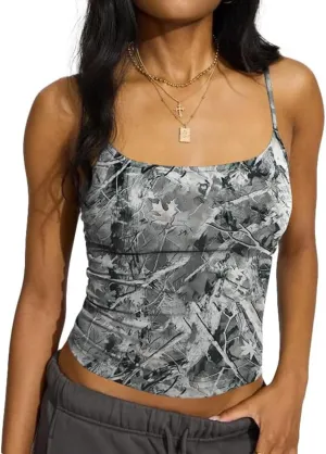 Amiblvowa Womens Sexy Lace Stretchy Corset Slim Fit Spaghetti Strap Camisole Y2k Going Out Sleeveless Tank Top Crop Tops
