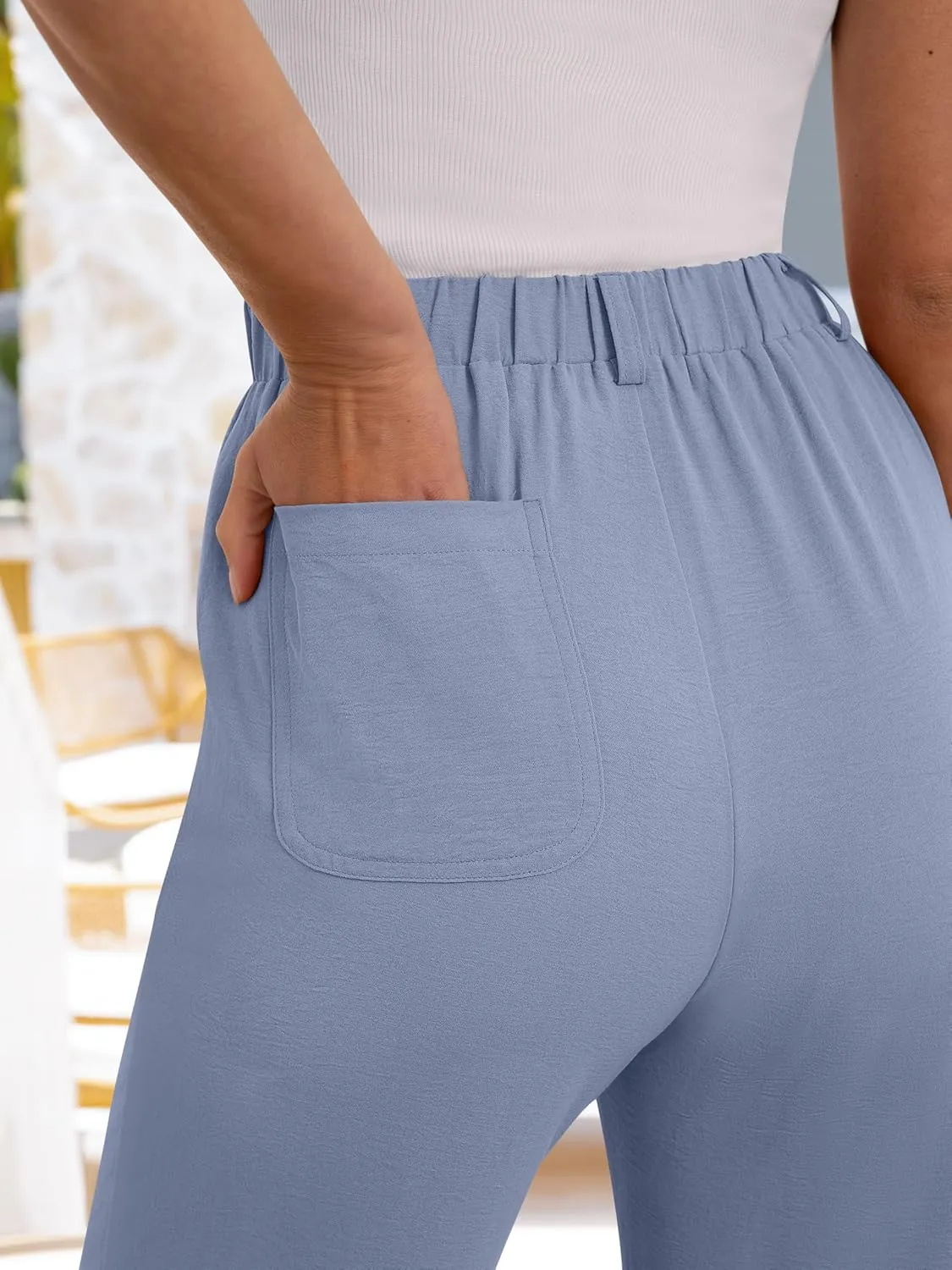 ANRABESS Wide Leg Pants for Women Summer Elastic Waist 2025 Casual Beach Vacation Cropped Palazzo Pants Trousers with Pocket