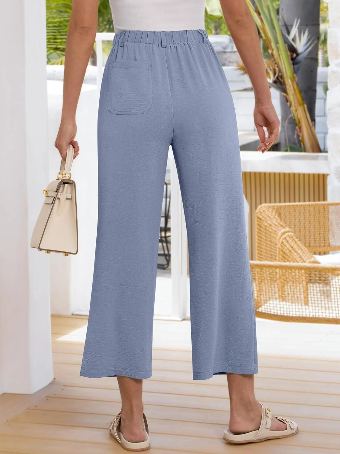 ANRABESS Wide Leg Pants for Women Summer Elastic Waist 2025 Casual Beach Vacation Cropped Palazzo Pants Trousers with Pocket