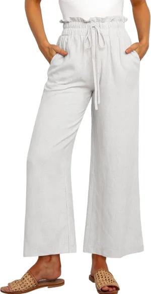 ANRABESS Women Linen Pants Casual Loose High Waist Boho Wide Leg Cropped Palazzo Beach Pants Summer Outfits 2025 Trendy