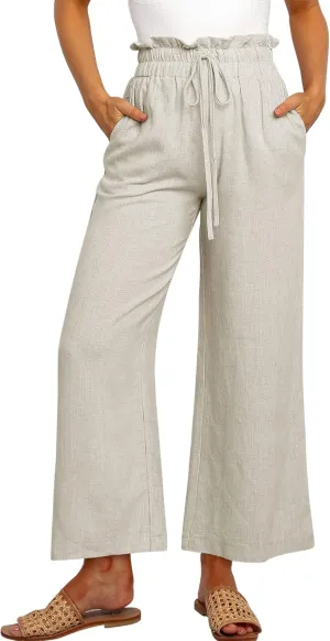 ANRABESS Women Linen Pants Casual Loose High Waist Boho Wide Leg Cropped Palazzo Beach Pants Summer Outfits 2025 Trendy