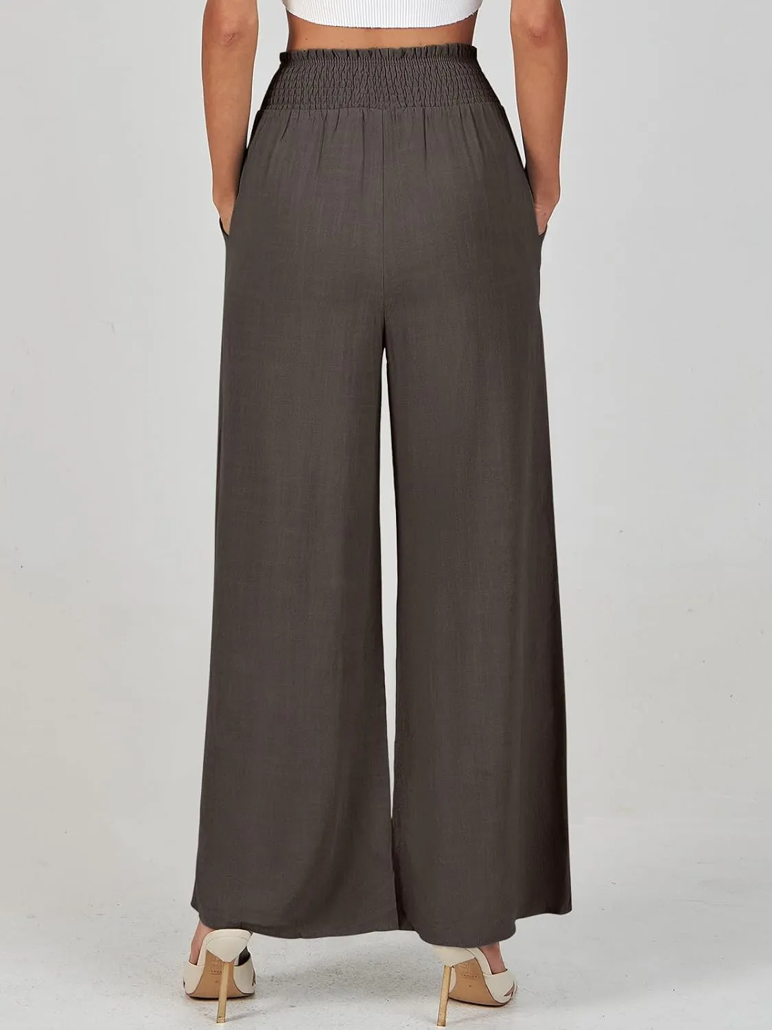ANRABESS Women's Linen Pants Summer Casual Palazzo Beach Pant Drawstring High Waist Wide Leg Trousers Vacation Outfits