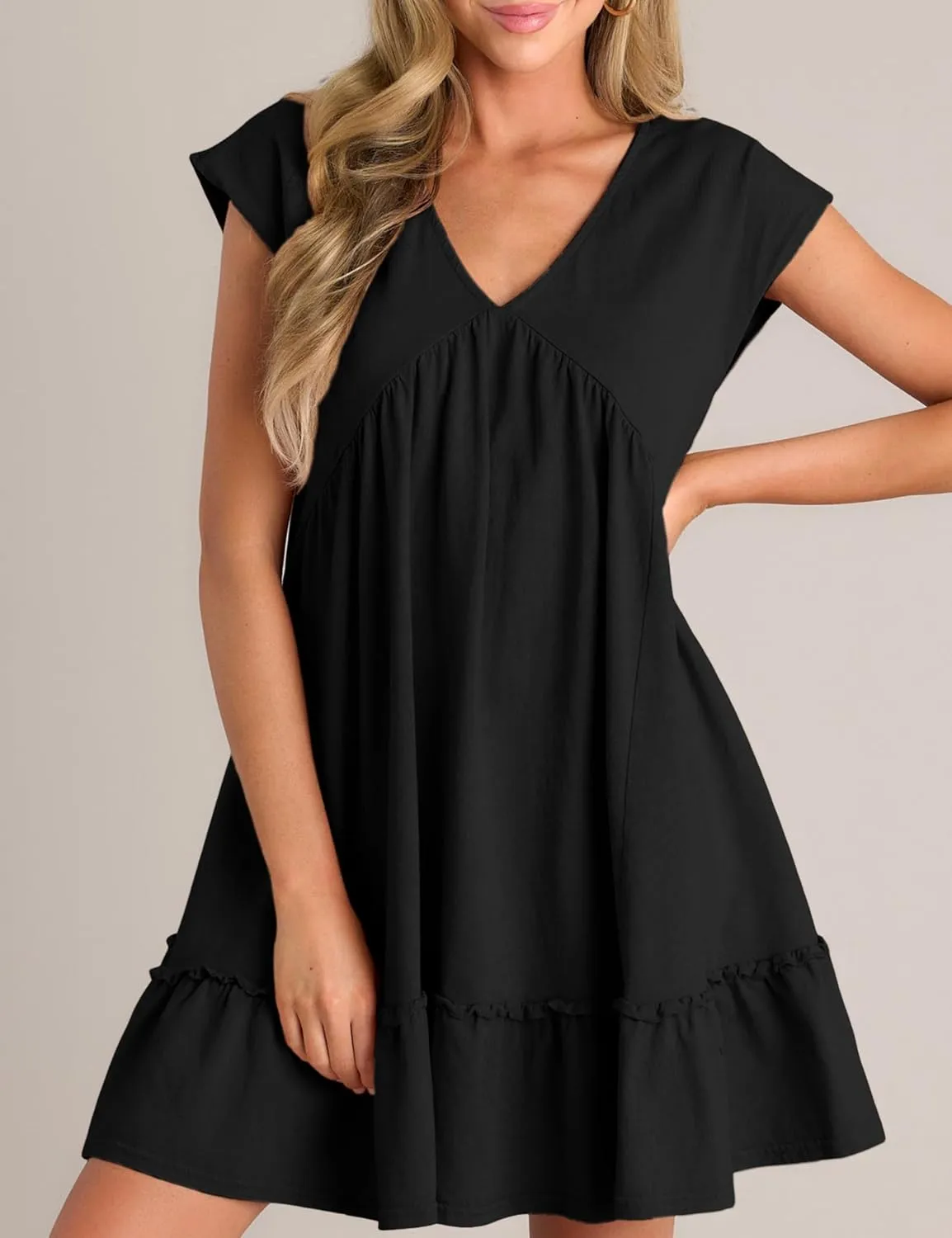 APAFES Women's Elegant Mini Dress A Line V-Neck Ruffle Dress 2025 Summer Fashion Outfits