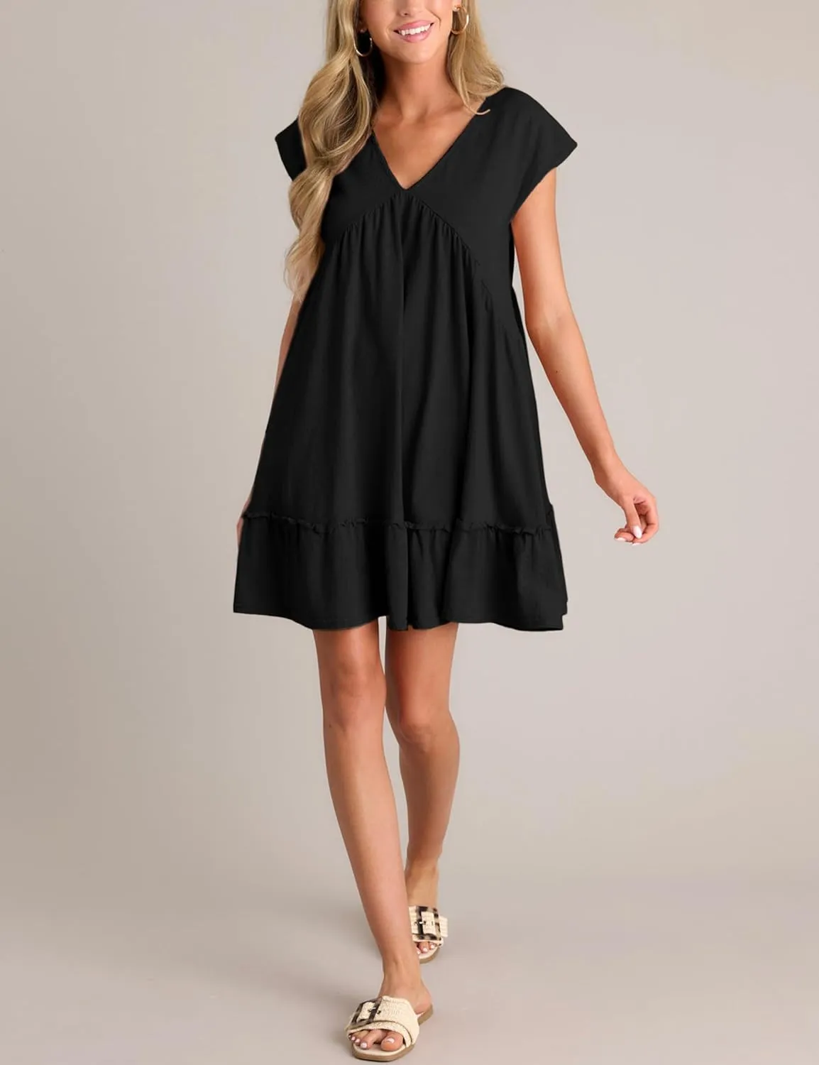 APAFES Women's Elegant Mini Dress A Line V-Neck Ruffle Dress 2025 Summer Fashion Outfits