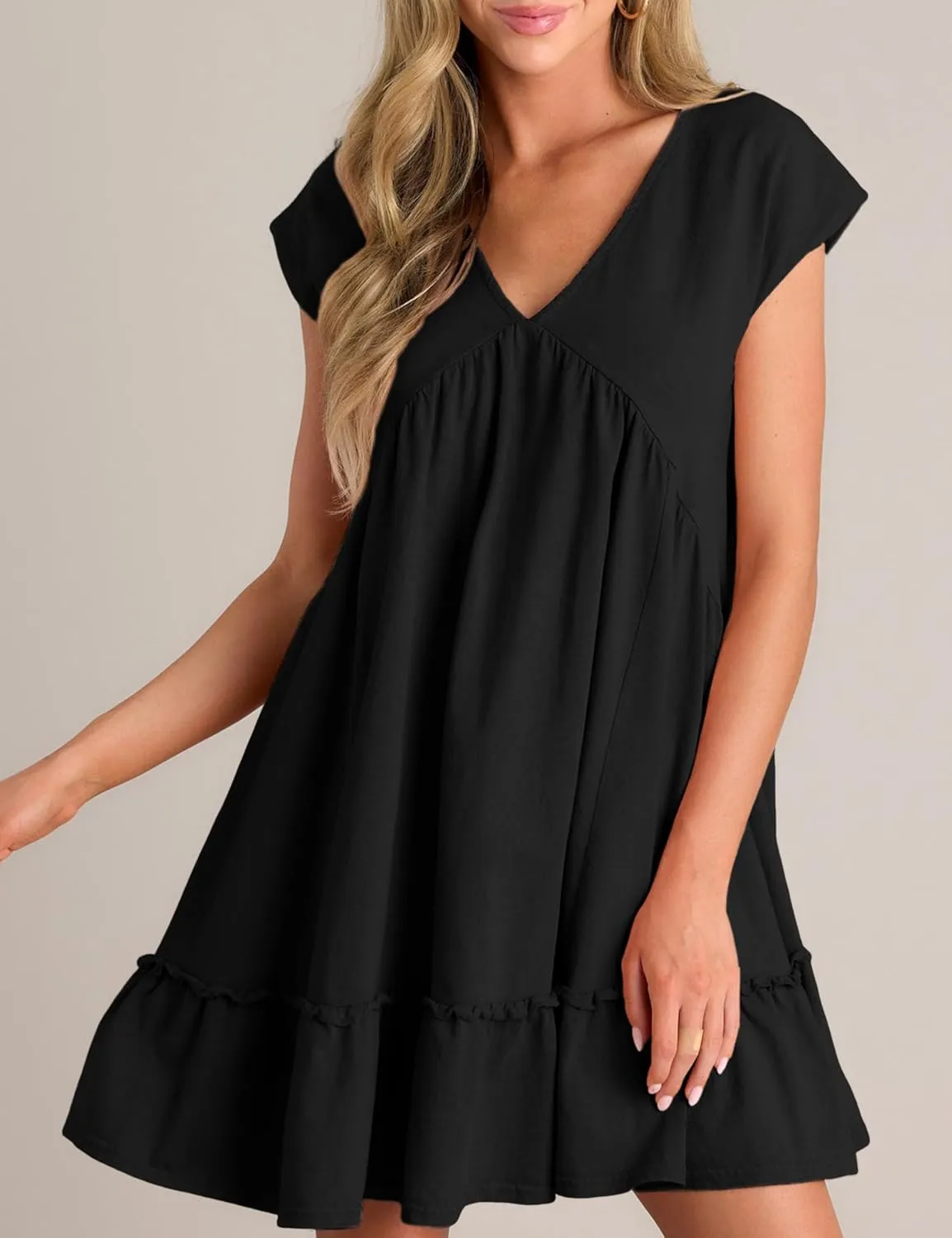 APAFES Women's Elegant Mini Dress A Line V-Neck Ruffle Dress 2025 Summer Fashion Outfits