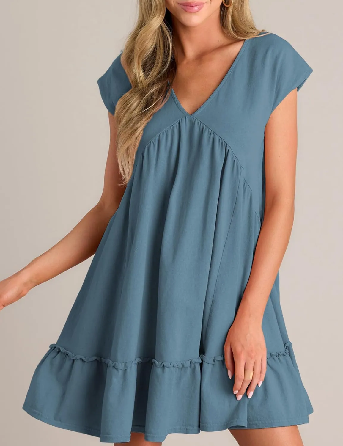 APAFES Women's Elegant Mini Dress A Line V-Neck Ruffle Dress 2025 Summer Fashion Outfits