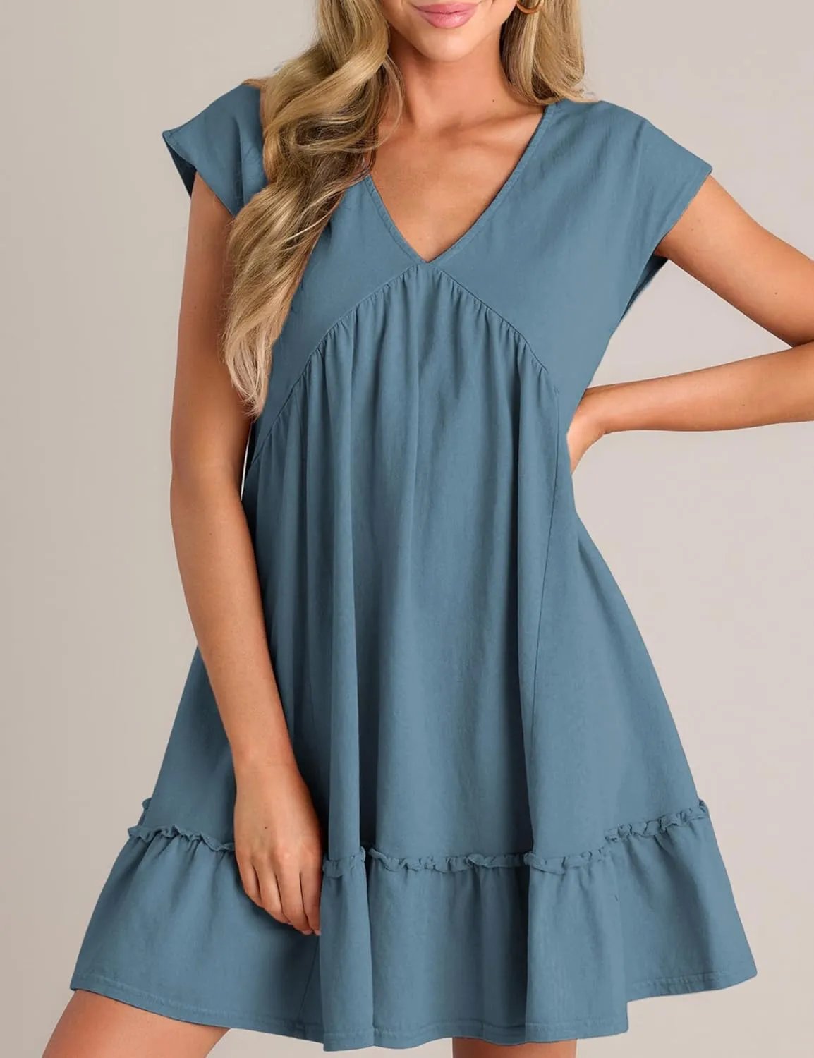 APAFES Women's Elegant Mini Dress A Line V-Neck Ruffle Dress 2025 Summer Fashion Outfits