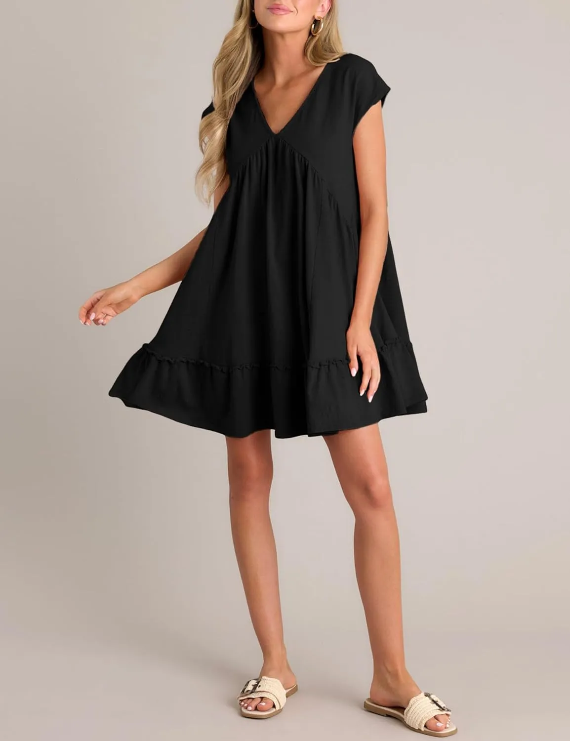 APAFES Women's Elegant Mini Dress A Line V-Neck Ruffle Dress 2025 Summer Fashion Outfits