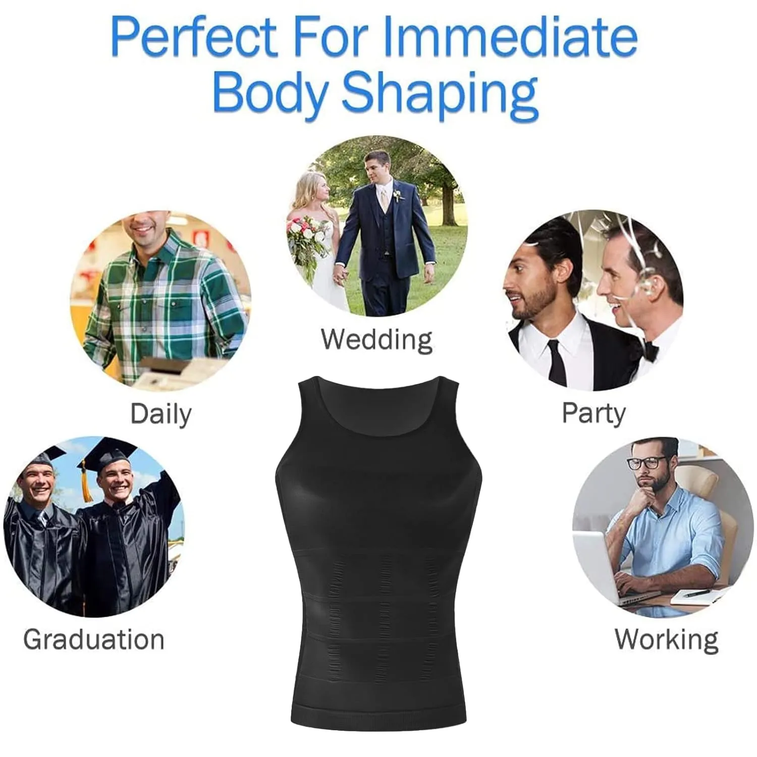 Aptoco Mens Compression Shirt Shapewear Vest Body Shaper Abs Abdomen Slim Elastic Tank Top Undershirt for Hid Men's Gynecomastia (Black, XXL)