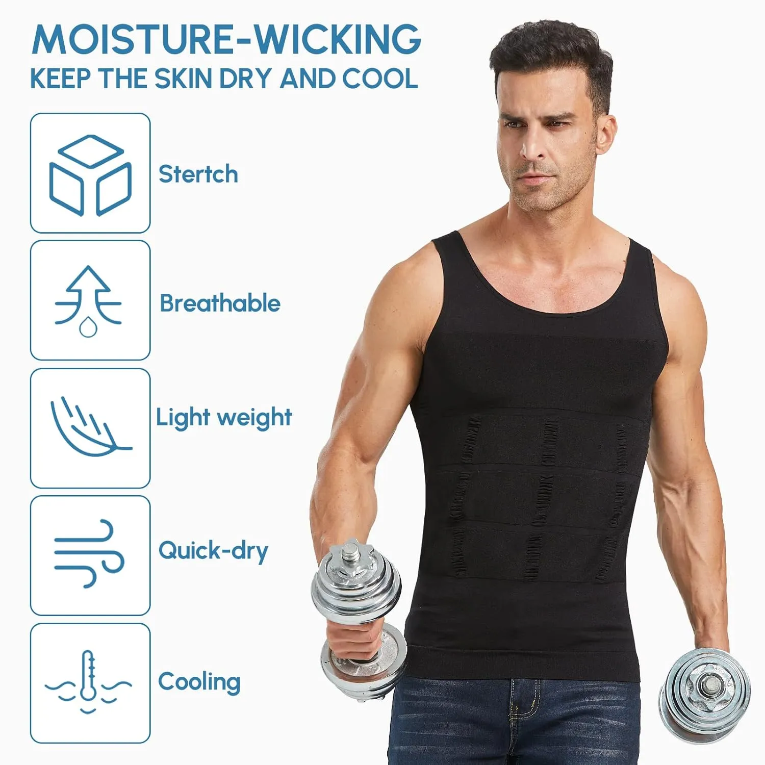 Aptoco Mens Compression Shirt Shapewear Vest Body Shaper Abs Abdomen Slim Elastic Tank Top Undershirt for Hid Men's Gynecomastia (Black, XXL)