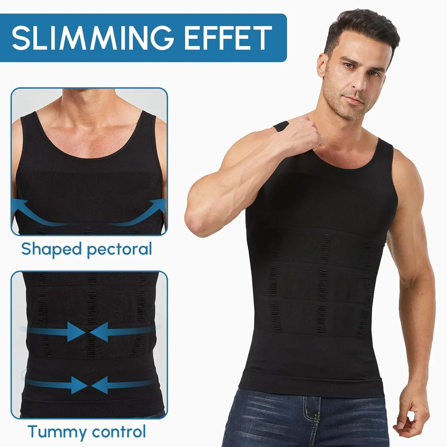 Aptoco Mens Compression Shirt Shapewear Vest Body Shaper Abs Abdomen Slim Elastic Tank Top Undershirt for Hid Men's Gynecomastia (Black, XXL)