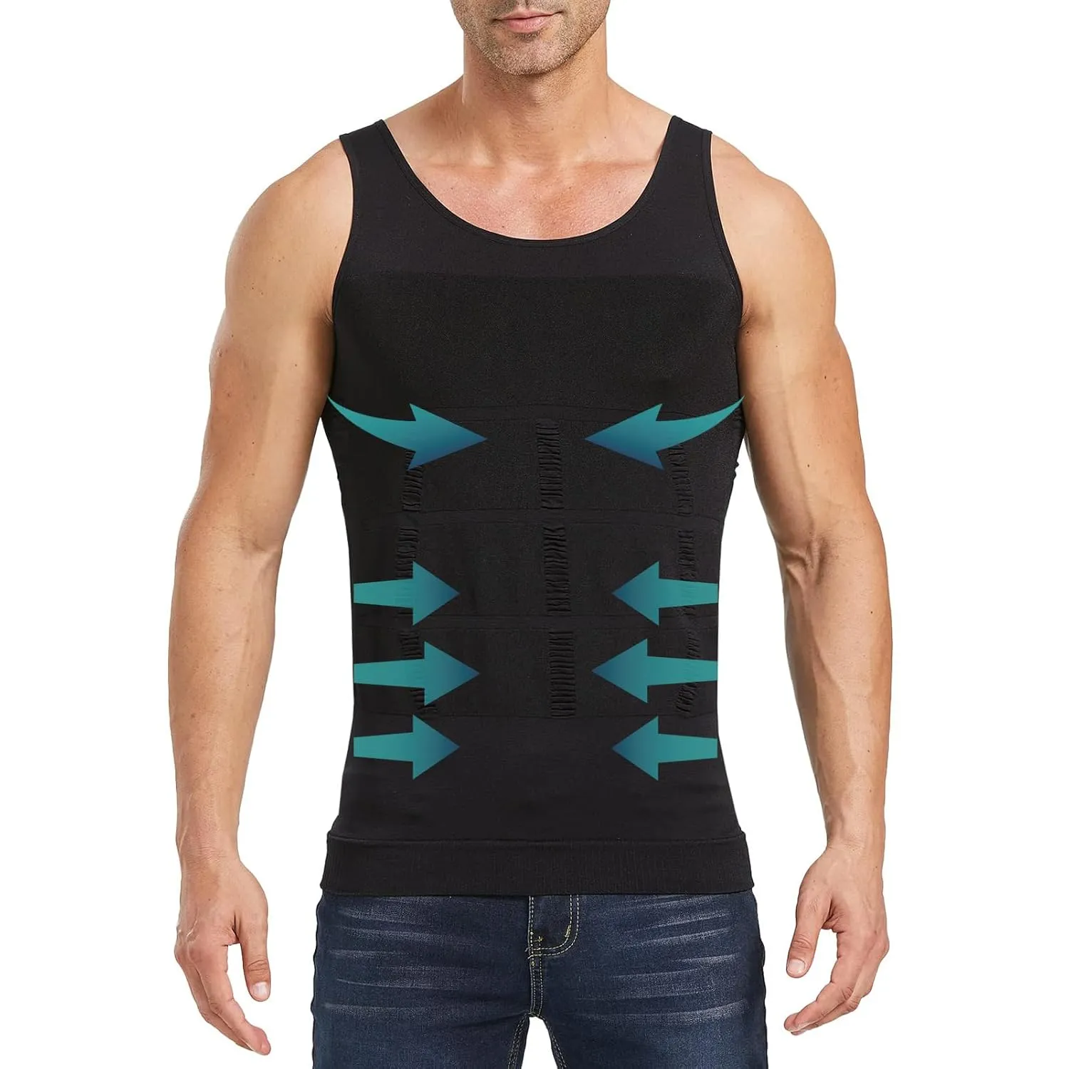 Aptoco Mens Compression Shirt Shapewear Vest Body Shaper Abs Abdomen Slim Elastic Tank Top Undershirt for Hid Men's Gynecomastia (Black, XXL)