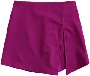 Athletic Casual Plain Asymmetrical Solid Zipper Mid Waist Slit Hem Skort for Womens