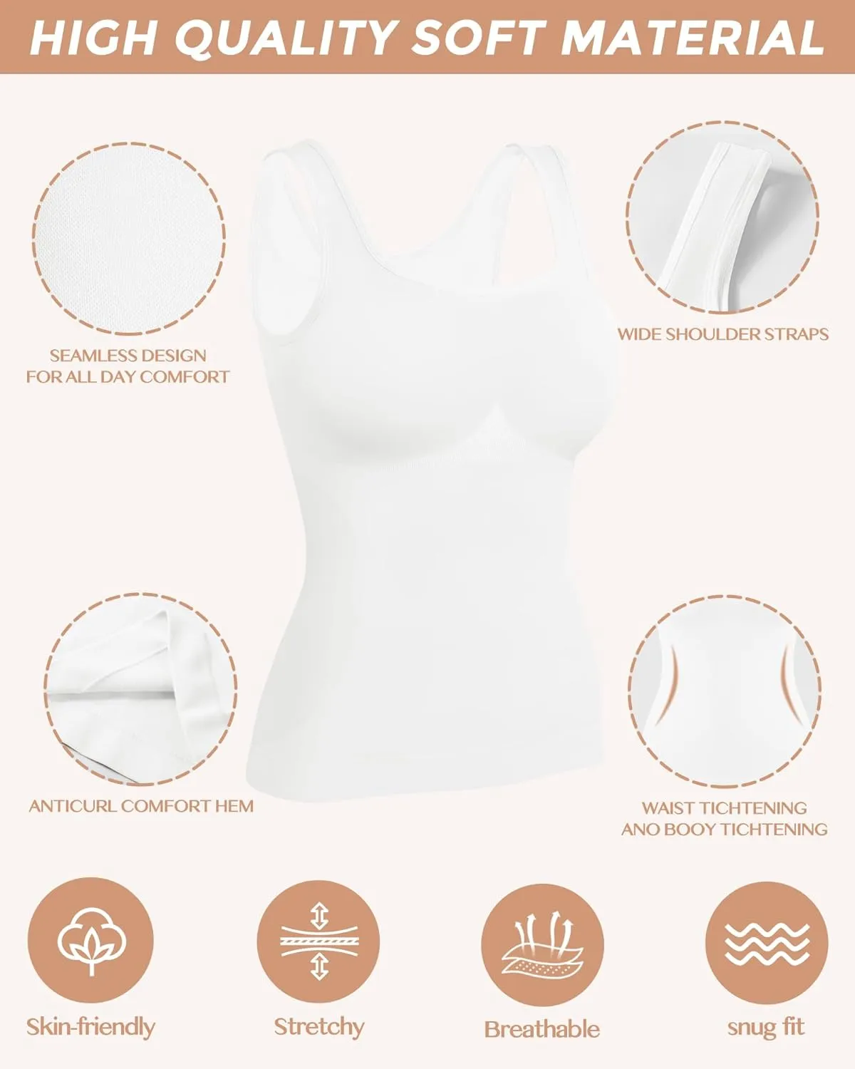 AURUZA 2PCS Women's Shapewear Tummy Control U Neck Camisole Tops for Women Seamless Compression Tank Top Regular Plus Size