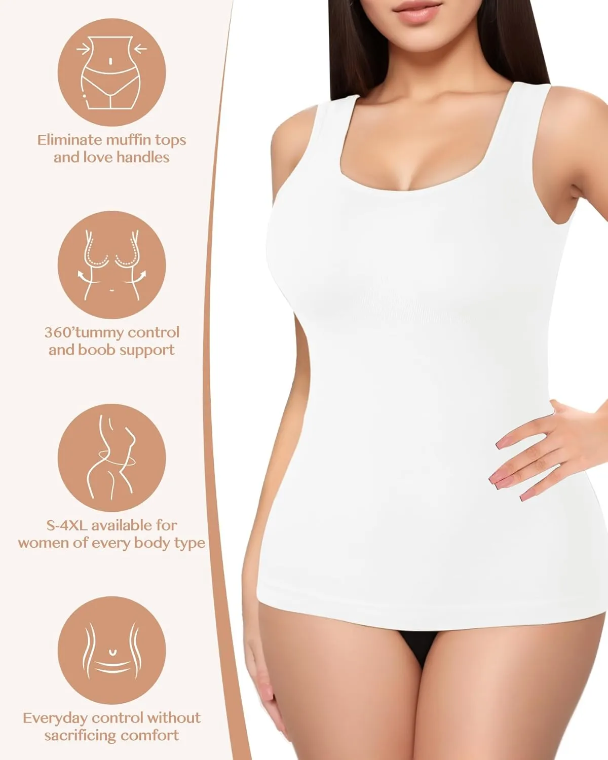 AURUZA 2PCS Women's Shapewear Tummy Control U Neck Camisole Tops for Women Seamless Compression Tank Top Regular Plus Size