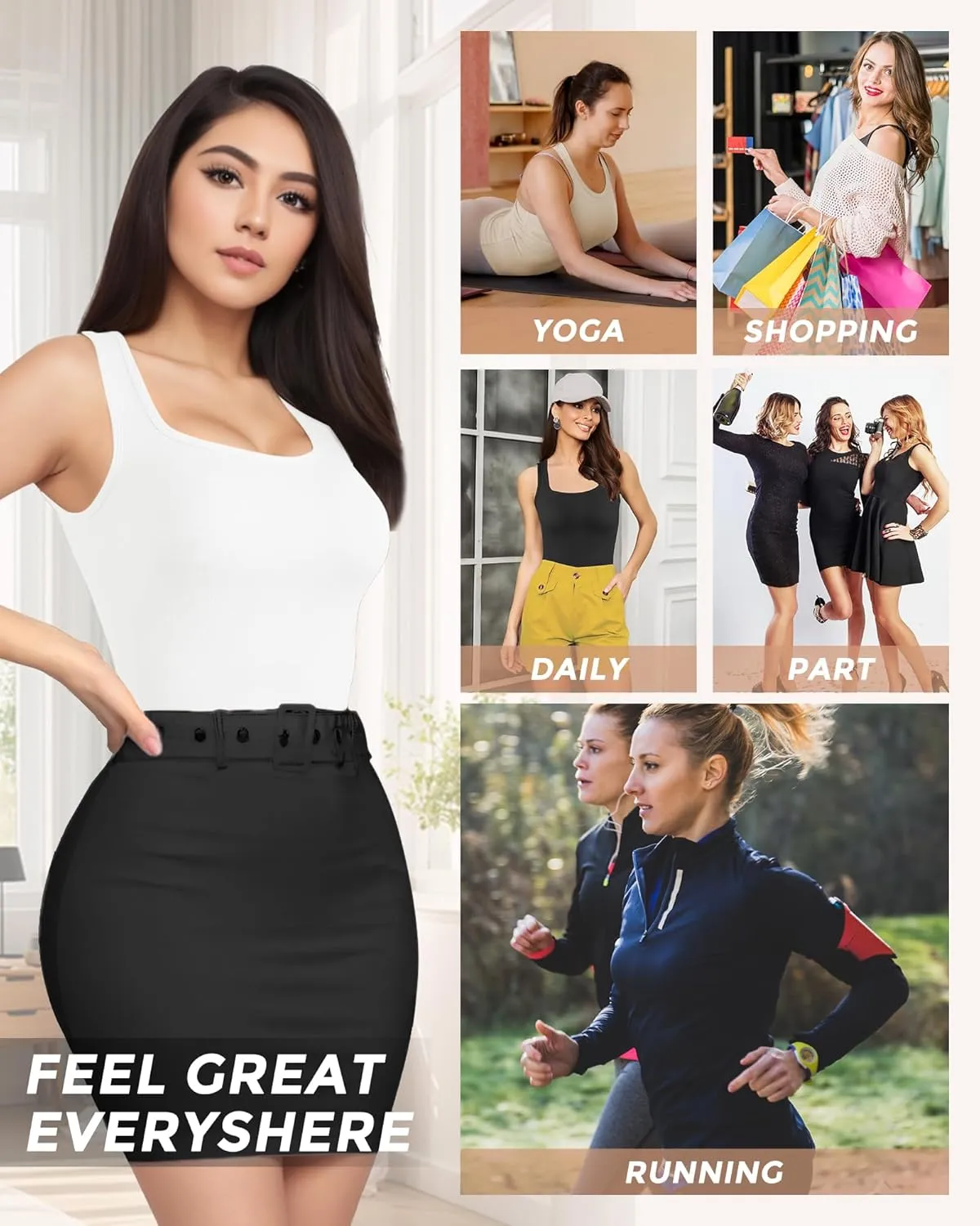 AURUZA 2PCS Women's Shapewear Tummy Control U Neck Camisole Tops for Women Seamless Compression Tank Top Regular Plus Size