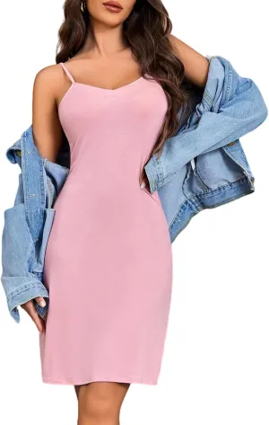 Avidlove Women Full Slips Sexy Chemise Nightgown V Neck Straight Dress Nightwear S-4XL
