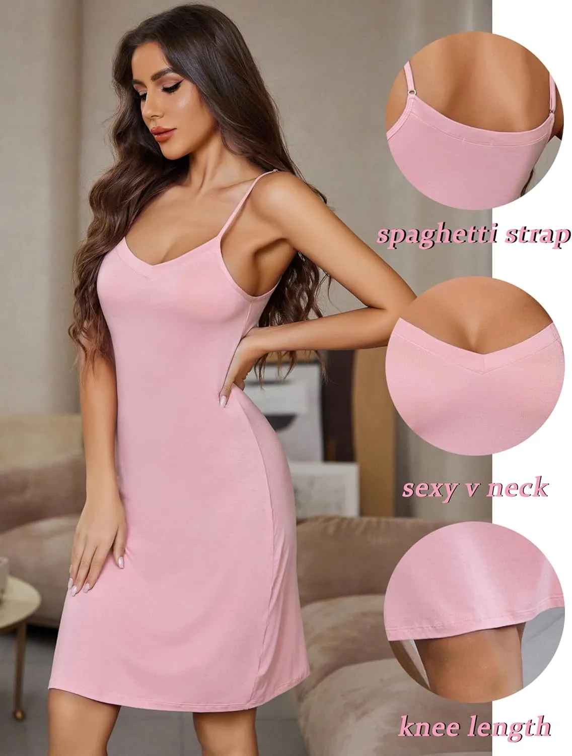 Avidlove Women Full Slips Sexy Chemise Nightgown V Neck Straight Dress Nightwear S-4XL