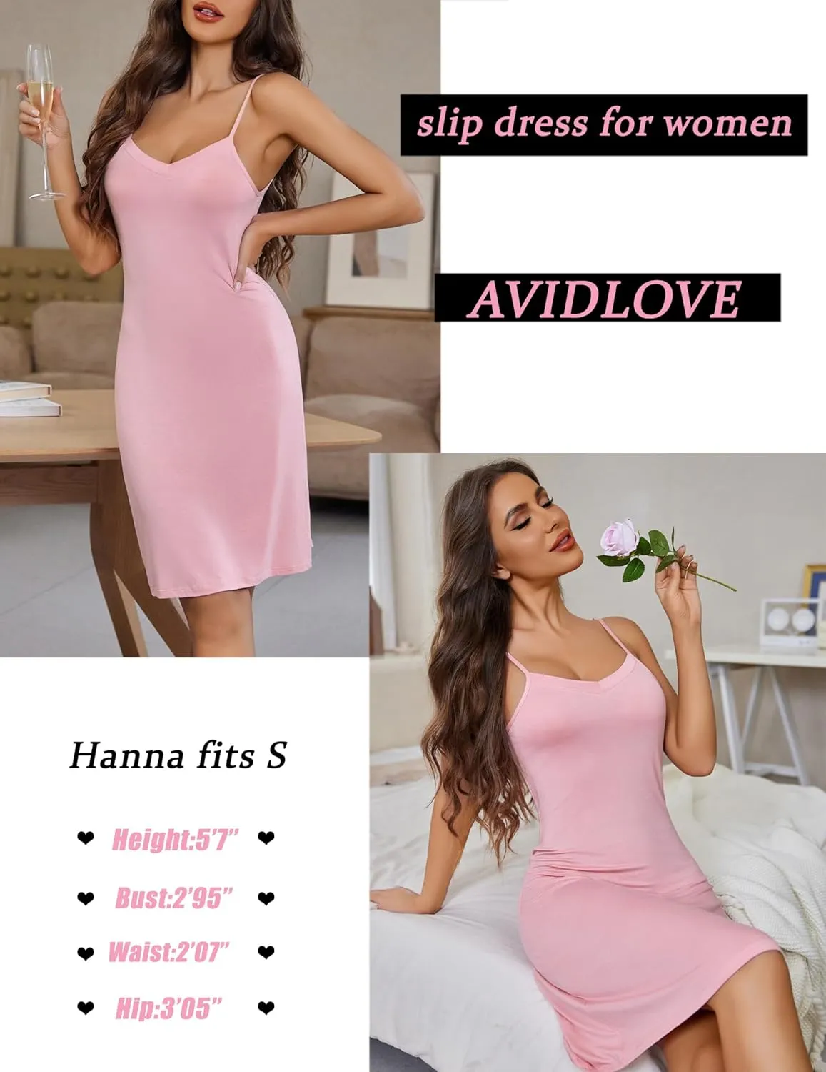 Avidlove Women Full Slips Sexy Chemise Nightgown V Neck Straight Dress Nightwear S-4XL