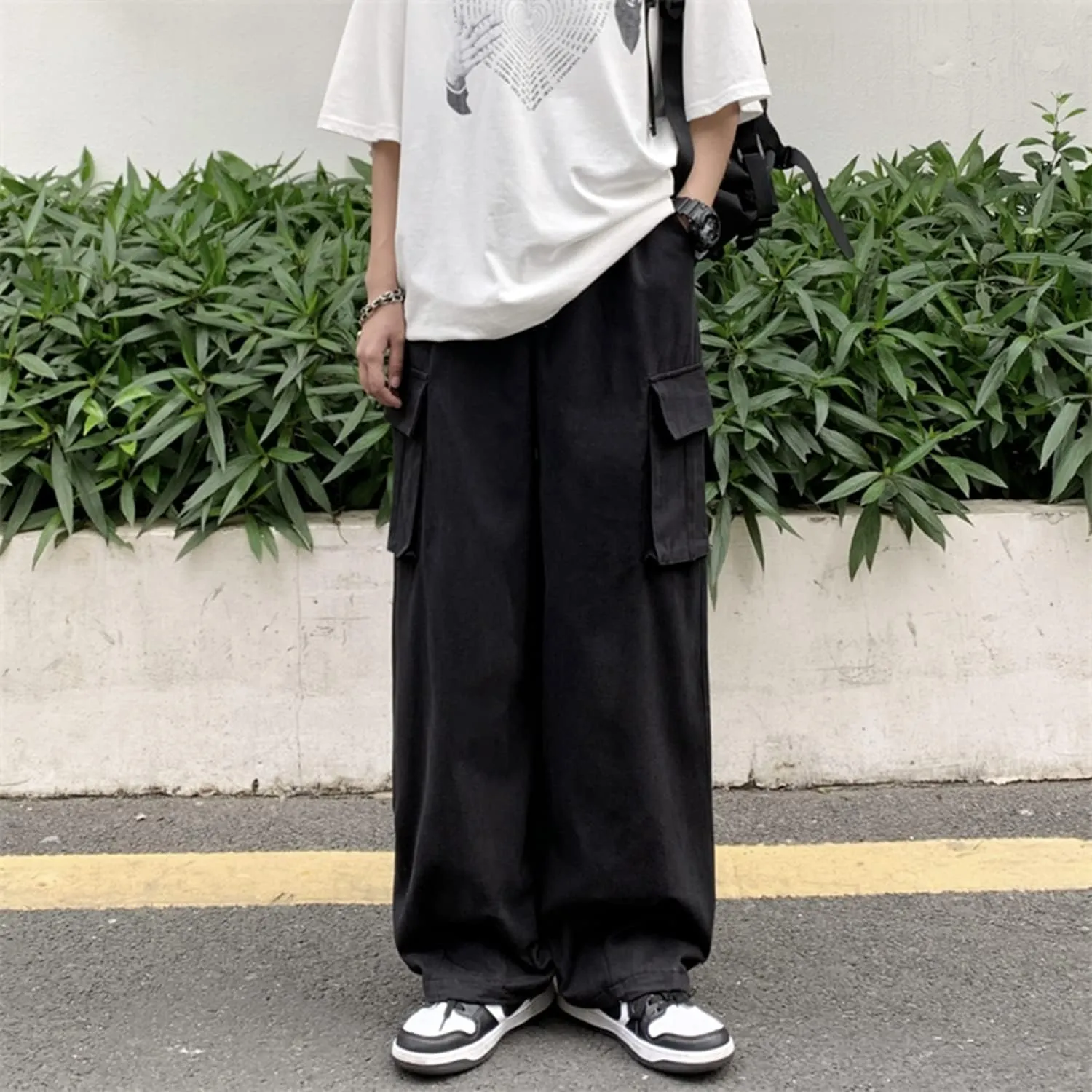 Baggy Cargo Joggers for Men Y2k Gothic Streetwear Wide Leg Cargo Pants with Pockets