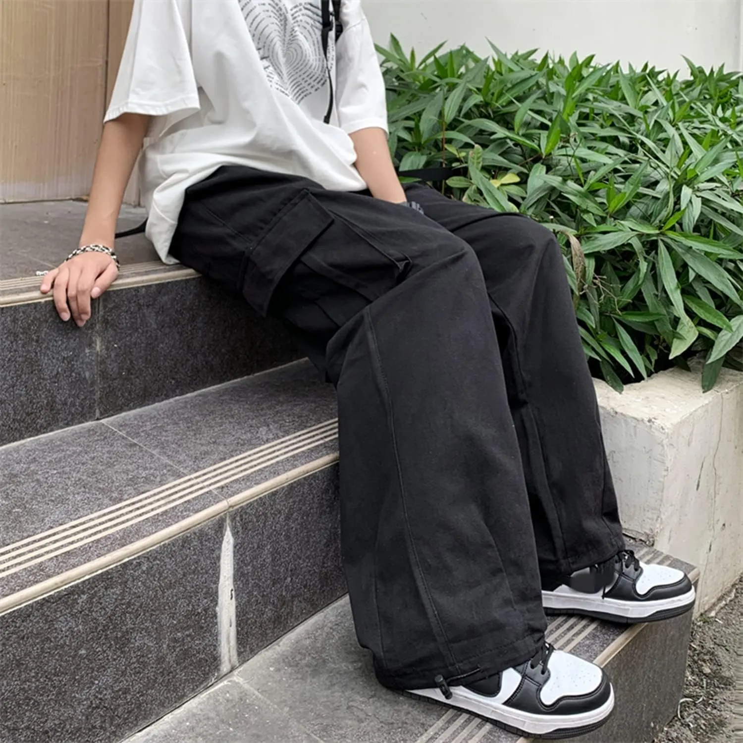 Baggy Cargo Joggers for Men Y2k Gothic Streetwear Wide Leg Cargo Pants with Pockets