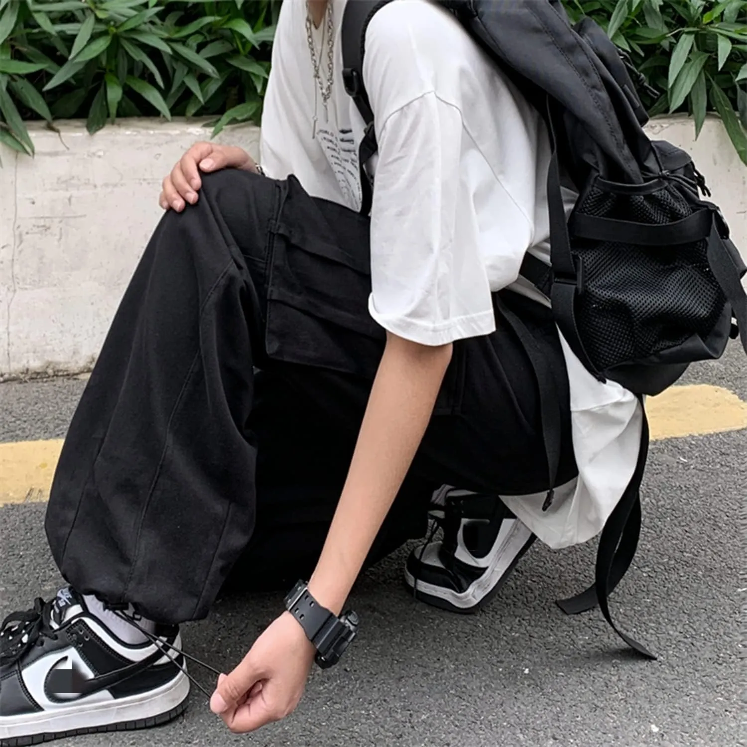 Baggy Cargo Joggers for Men Y2k Gothic Streetwear Wide Leg Cargo Pants with Pockets
