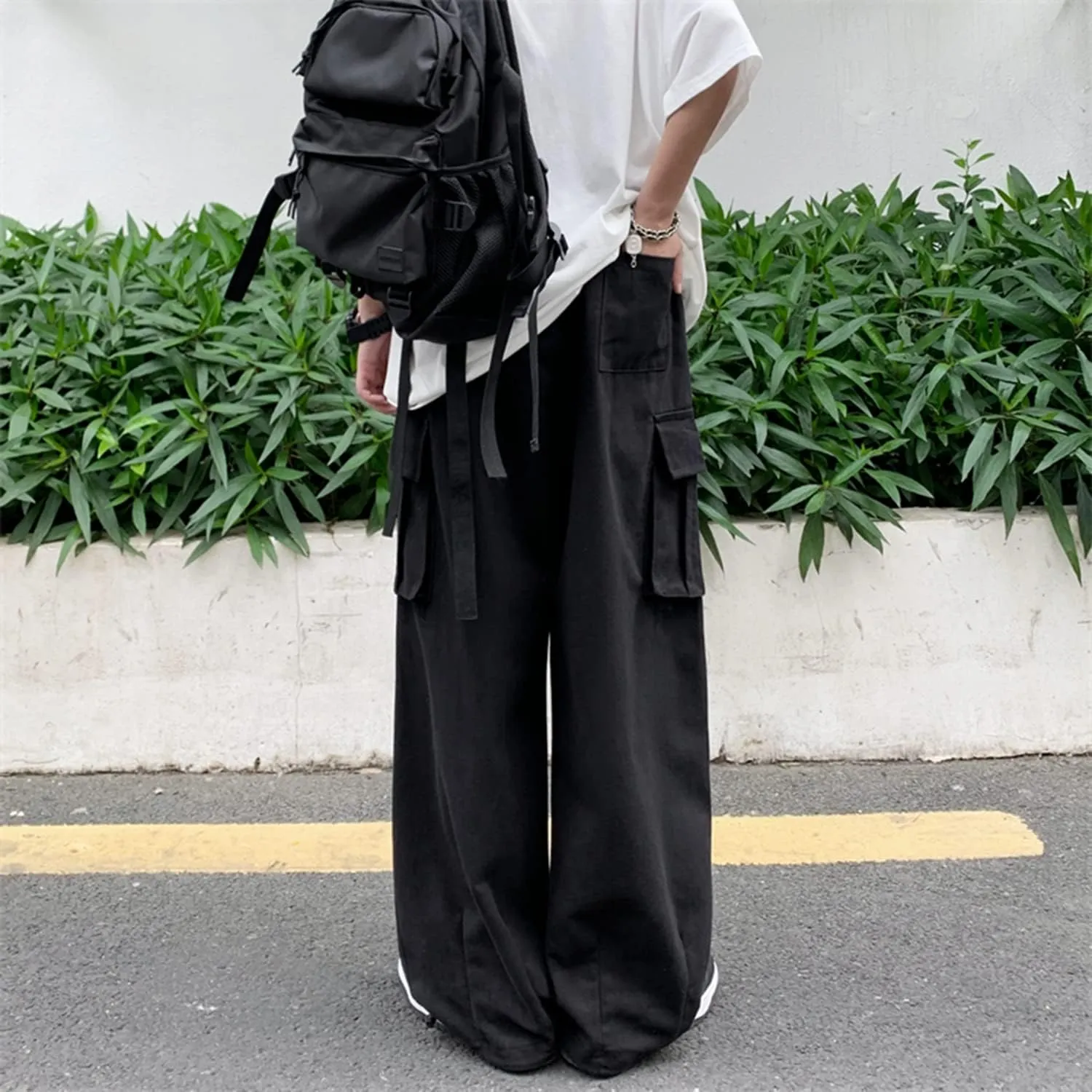Baggy Cargo Joggers for Men Y2k Gothic Streetwear Wide Leg Cargo Pants with Pockets