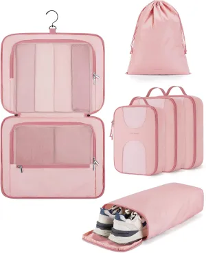 BAGSMART Hanging Travel Packing Cubes, 6 Set Large Travel Cubes for Women Cruise Ship Essentials, Suitcase Organizers
