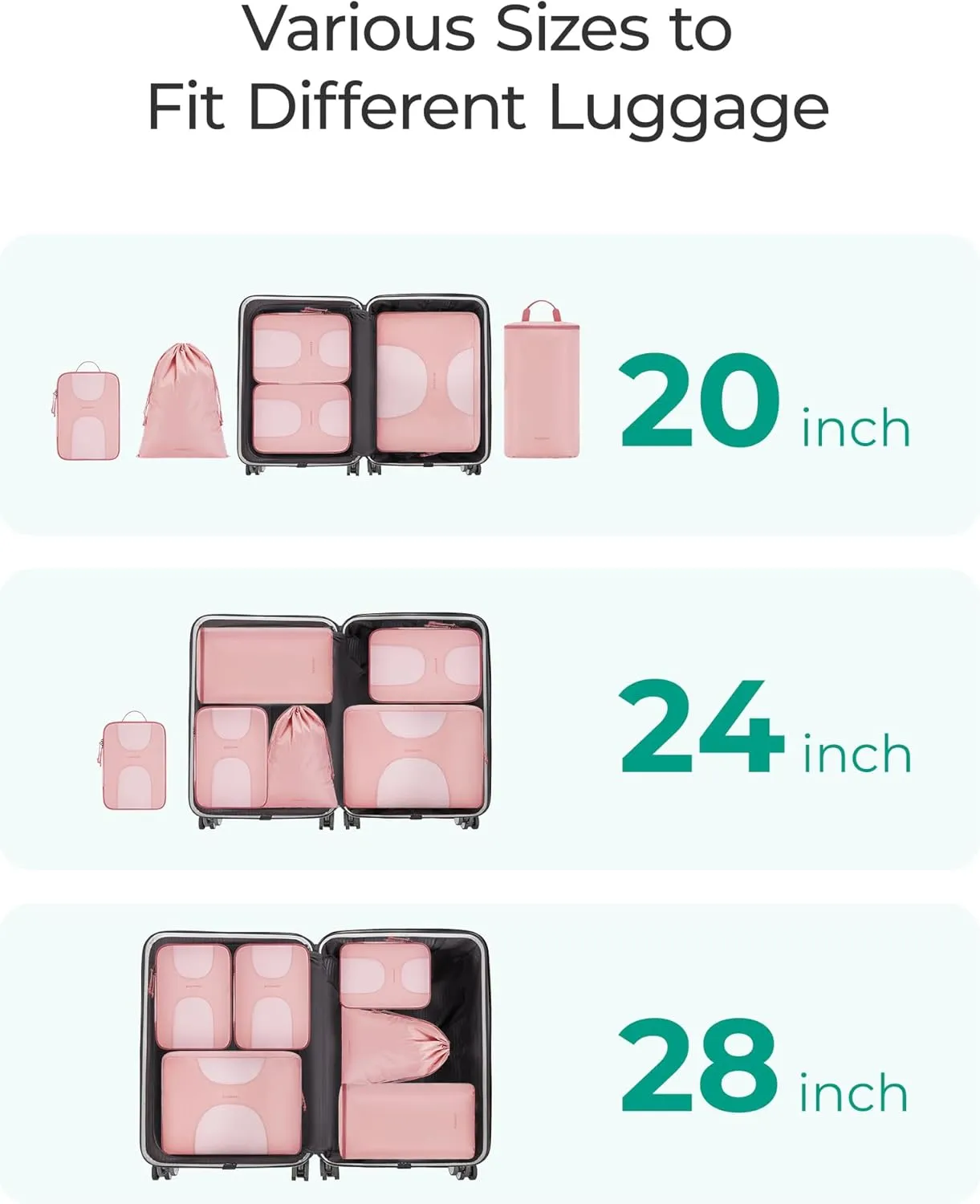BAGSMART Hanging Travel Packing Cubes, 6 Set Large Travel Cubes for Women Cruise Ship Essentials, Suitcase Organizers