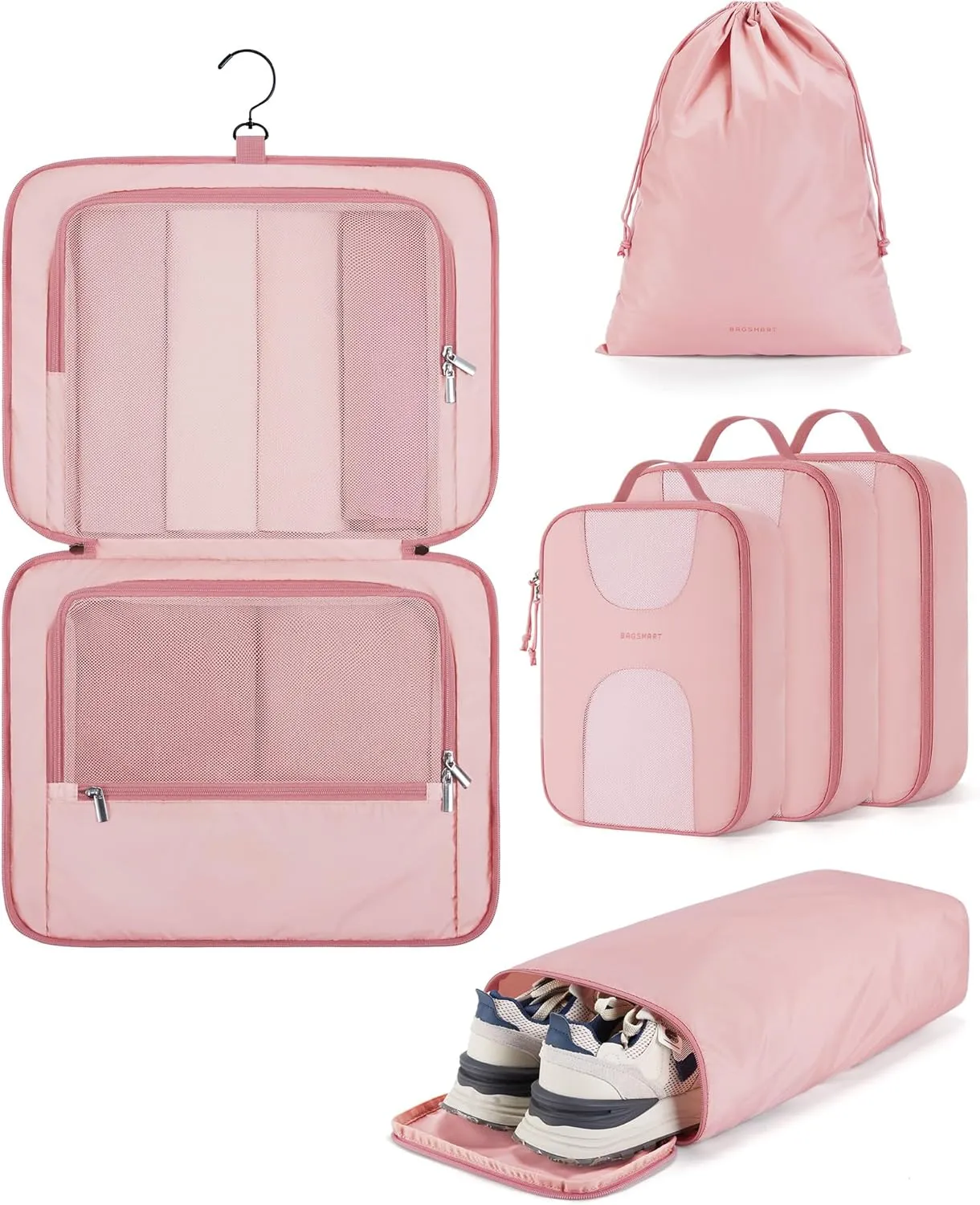 BAGSMART Hanging Travel Packing Cubes, 6 Set Large Travel Cubes for Women Cruise Ship Essentials, Suitcase Organizers