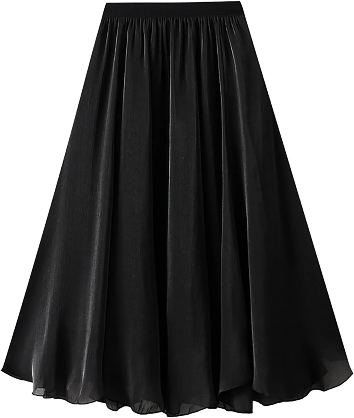 BAIMORE Women's Fairy Skirt Elastic High Waist Pleated Irregular Hem A Line Swing Midi Skirt
