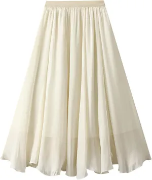 BAIMORE Women's Fairy Skirt Elastic High Waist Pleated Irregular Hem A Line Swing Midi Skirt