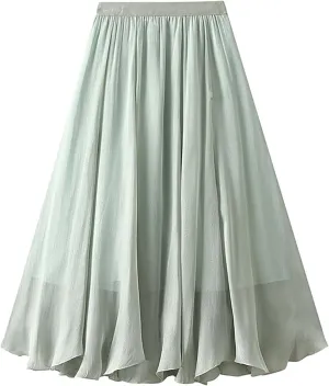 BAIMORE Women's Fairy Skirt Elastic High Waist Pleated Irregular Hem A Line Swing Midi Skirt