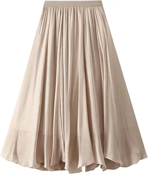 BAIMORE Women's Fairy Skirt Elastic High Waist Pleated Irregular Hem A Line Swing Midi Skirt