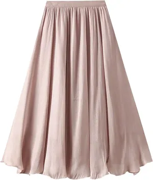 BAIMORE Women's Fairy Skirt Elastic High Waist Pleated Irregular Hem A Line Swing Midi Skirt