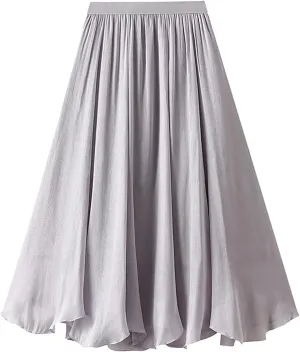 BAIMORE Women's Fairy Skirt Elastic High Waist Pleated Irregular Hem A Line Swing Midi Skirt