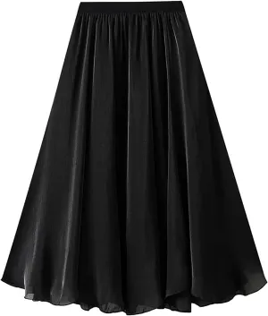 BAIMORE Women's Fairy Skirt Elastic High Waist Pleated Irregular Hem A Line Swing Midi Skirt