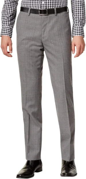 Bar iii Slim Fit Flat Dress Pants 33/32 Glen Plaid Wool Grey
