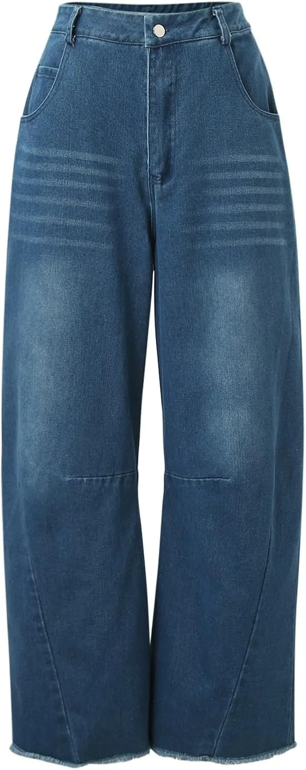 Barrel Jeans for Women Stretchy Trendy High Waisted Baggy Denim Trouser Y2K Wide Leg Boyfriend Streetwear Ankle Pants