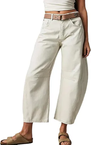 Barrel Jeans for Women Stretchy Trendy High Waisted Baggy Denim Trouser Y2K Wide Leg Boyfriend Streetwear Ankle Pants