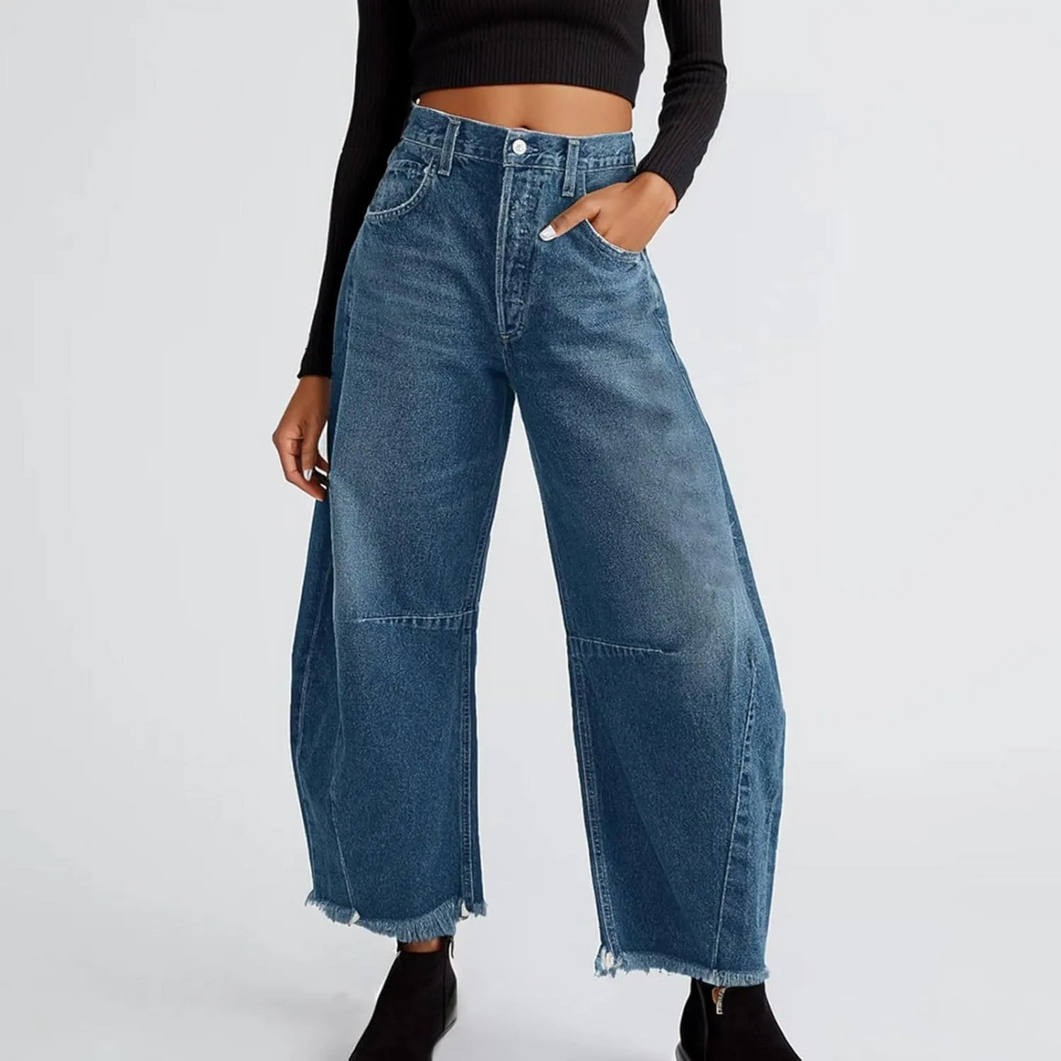 Barrel Jeans for Women Stretchy Trendy High Waisted Baggy Denim Trouser Y2K Wide Leg Boyfriend Streetwear Ankle Pants