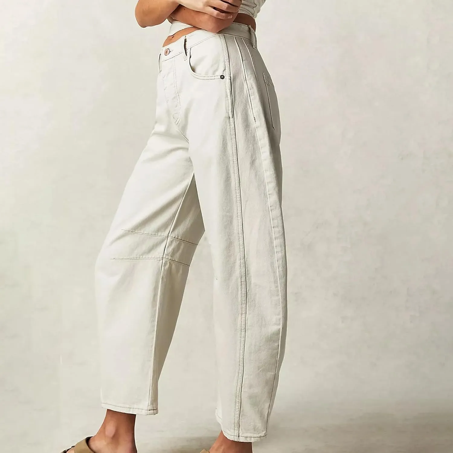Barrel Jeans for Women Stretchy Trendy High Waisted Baggy Denim Trouser Y2K Wide Leg Boyfriend Streetwear Ankle Pants
