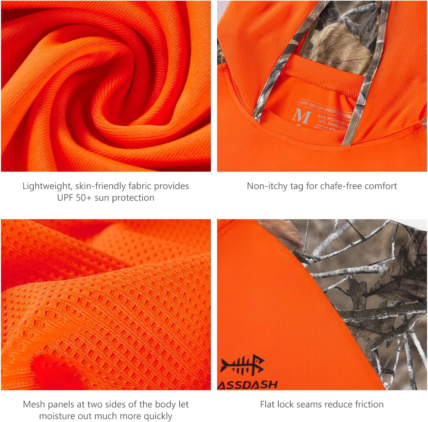 BASSDASH Mens UPF 50 Performance Fishing Shirt Cooling Hoodie Camo Long Sleeve FS17M